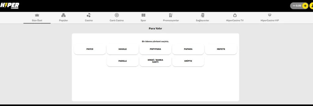 Hipercasino Para Yatırma ve Çekme